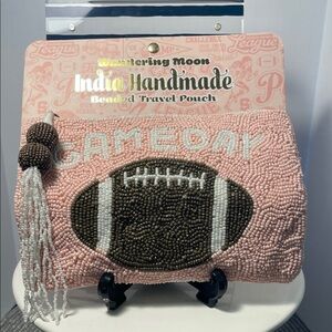 NWT Pink Beaded Football Travel Pouch “Game Day” **